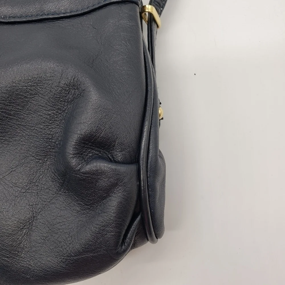 VINTAGE women dark navy blue bag crossbody soft leather 3 compartments lined